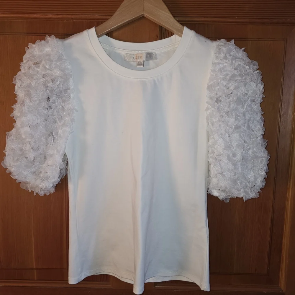Anthropologie Flat White Cotton Puff-Sleeved Blouse Size XXSmall